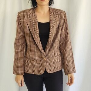 80s‎ Tan and Black Plaid Blazer
